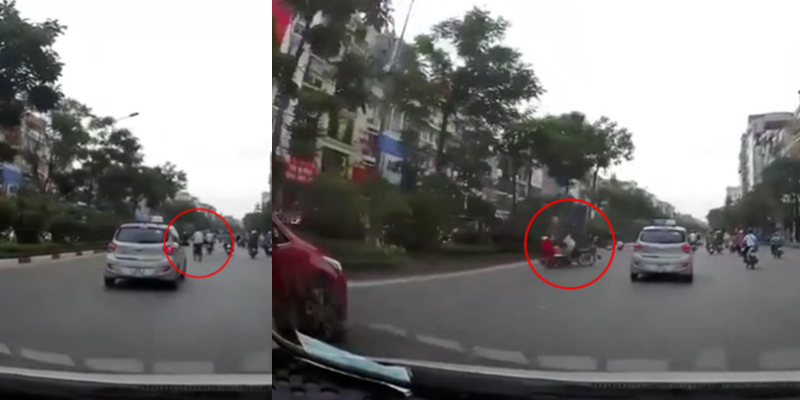 Clip: Vừa vượt đầu xe hơi thì bị xe máy chạy ẩu hất văng! Cảnh báo về ý thức an toàn giao thông!