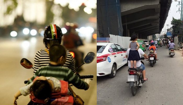 Hiểm họa khi chở con trên xe máy