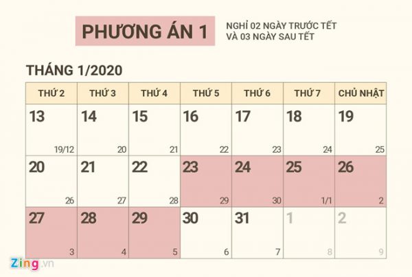 Lịch nghỉ Tết Nguyên đán Canh Tý 2020 chính thức
